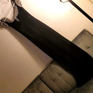 Long, black velvet, evening gown by Scene